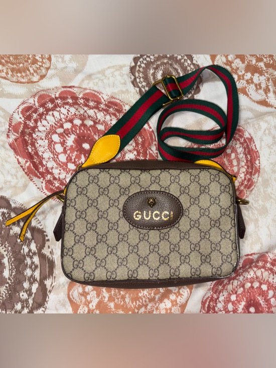Gucci Handbags - Gucci Beige GG Canvas Crossbody with Green-Red Web and Yellow Accents